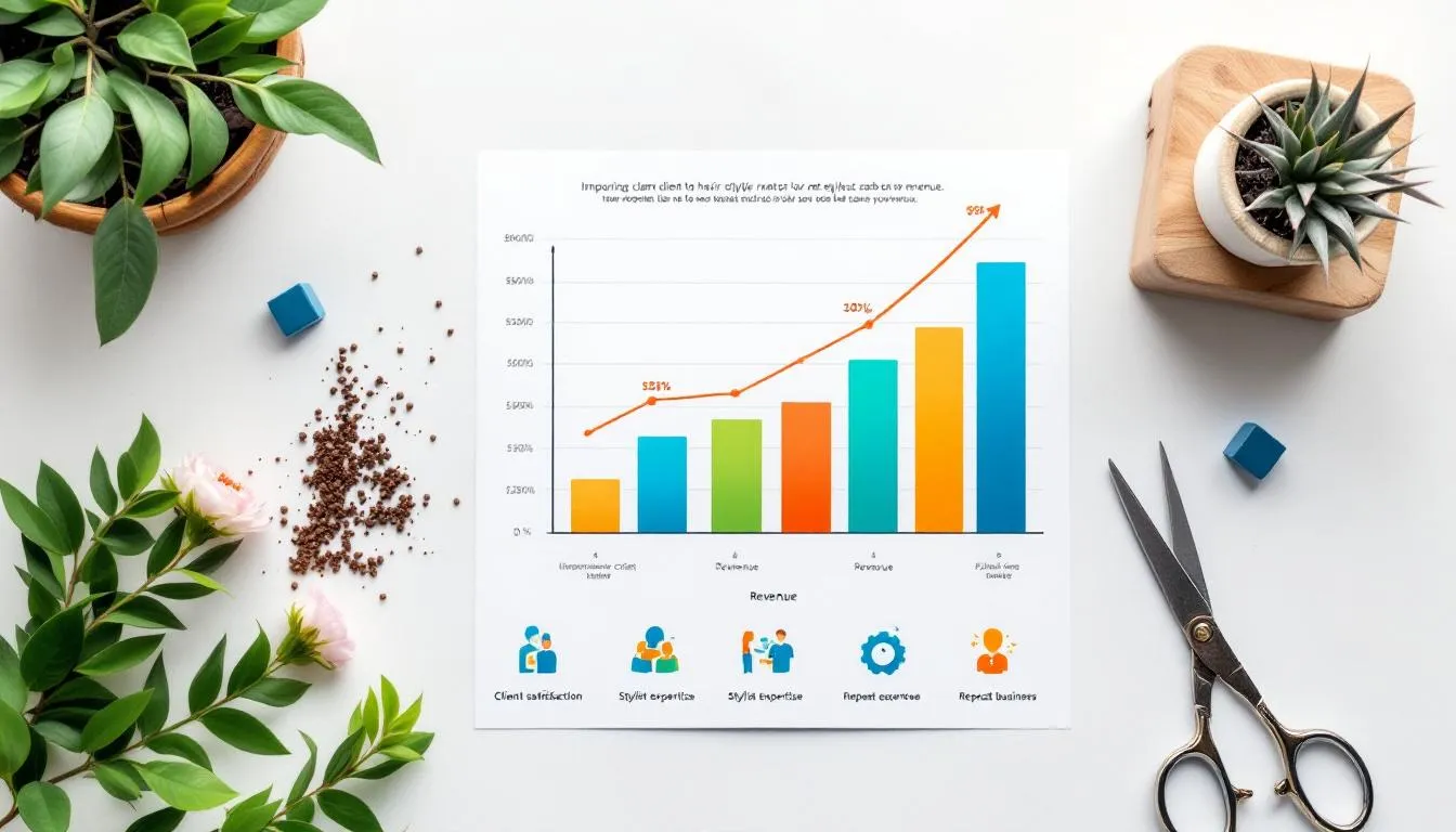 A chart depicting the positive correlation between improved client-to-hair stylist matches and increased revenue, highlighting the financial implications of effective hiring processes and the importance of retaining employees for long-term success. The visual emphasizes how a good hire can enhance team morale and align with business objectives, ultimately benefiting the company's culture and bottom line.