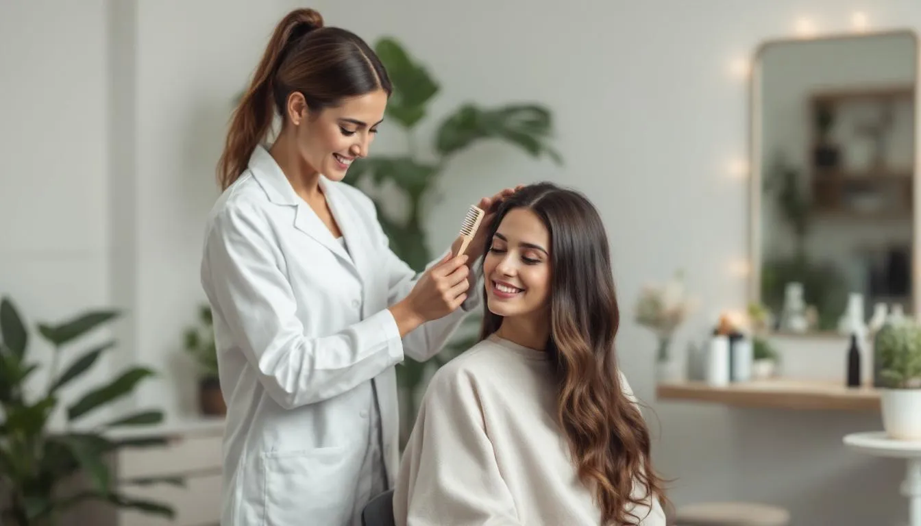 A stylist providing excellent services to a new client in a welcoming salon environment.