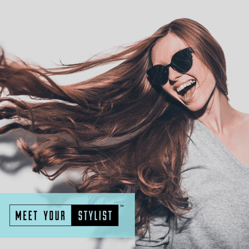 Woman with long hair "Meet Your Stylist"