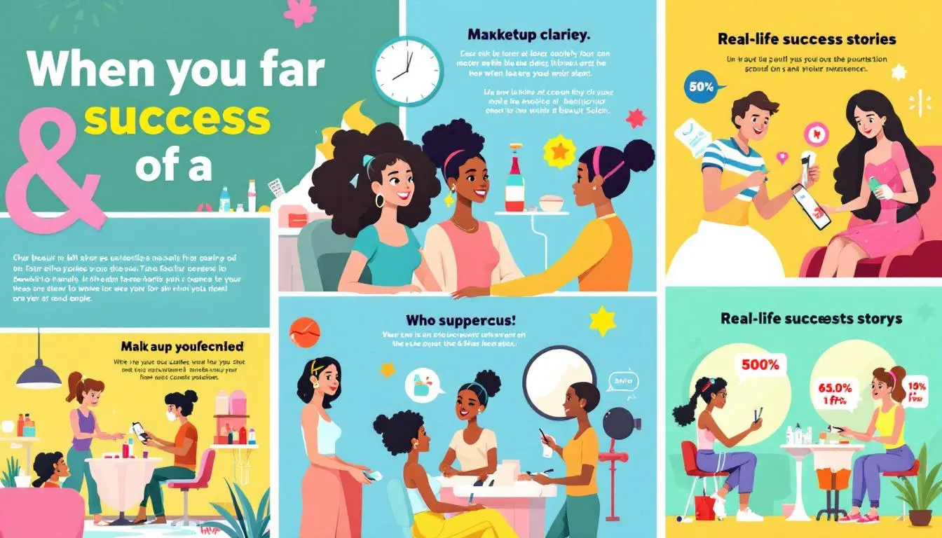 A collage of real-life success stories in a beauty salon setting.